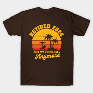 Retired 2024 Not My Problem Anymore Vintage Sunset Funny Beach Retirement Party T-Shirt